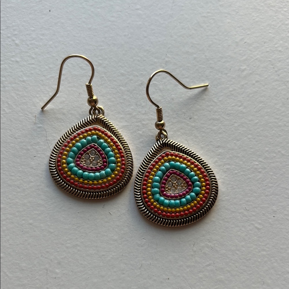 Multicolor Beaded Teardrop Earrings